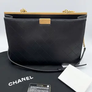 Pre-owned CHANEL Lambskin Tote Bags Stitched Large Coco Lux Shopping Tote Black