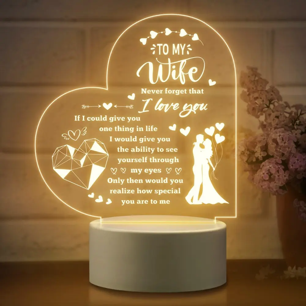 1pc Gifts For Wife - Birthday Gift Ideas For Wife, Mother's Day, Valentine's Day, Wedding, Christmas Gifts For Wife From Husband, Romantic Anniversary Gift For Her - Engraved Night Light To My Wife Led Lamp Lighted Floor Standing
