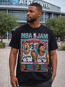 NBA Jam Spurs Retro Roster T-Shirt | Wembanyama Castle Arcade Poster Tee