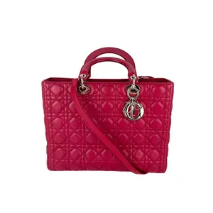 Pre-owned Dior Leather Shoulder Bags Christian Lambskin Cannage Large Red Lady Shoulder Bag