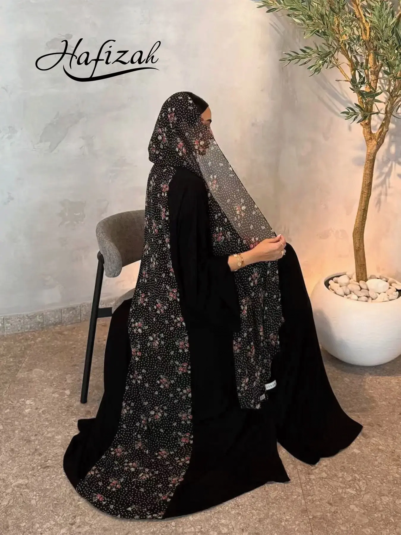 Hafizah Women's Loose Fit Cardigan Dress Two-Piece Set, Polka Dot Floral Headscarf, Fashion Plus Size Outerwear, Abaya Hijab Set, Abaya With Hijab, Fashion Muslim Set
