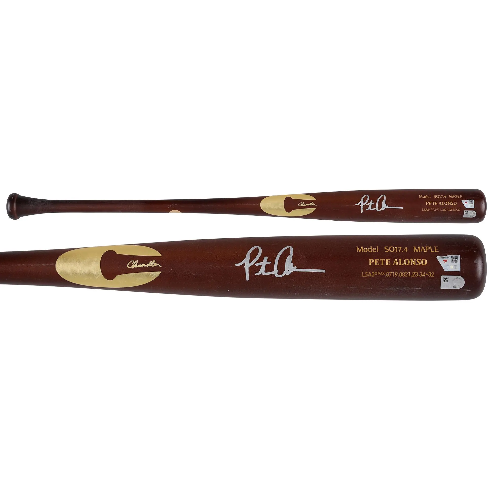 Pete Alonso New York Mets Signed PI Brown Chandler Bat from the 2025 MLB Season