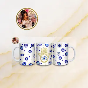 15 oz Ceramic Mystic Evil Eye Mug - Aesthetic Cup for Energy Guard, Spiritual Balance, Washable Drink Use