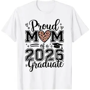 Women's Casual Short-Sleeve Graphic Streetwear T-Shirt, Proud Mom Of A 2026 Graduate, Leopard Heart Senior Mom Design, Comfortable Fabric