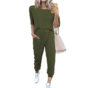 Women's Two Piece Lounge Sets 2025 Spring Summer Jogger Pants Vacation Outfits Travel Airplane Matching Clothes