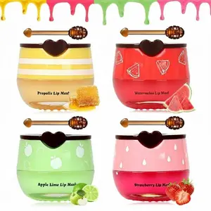 4-Pack Honey Bee Lip Balm Set – Strawberry, Watermelon, Apple Lime & Honey | Overnight Lip Mask with Propolis & Vitamin E | Deep Moisturizing Treatment for Dry, Cracked & Chapped Lips | Gift Set for Women