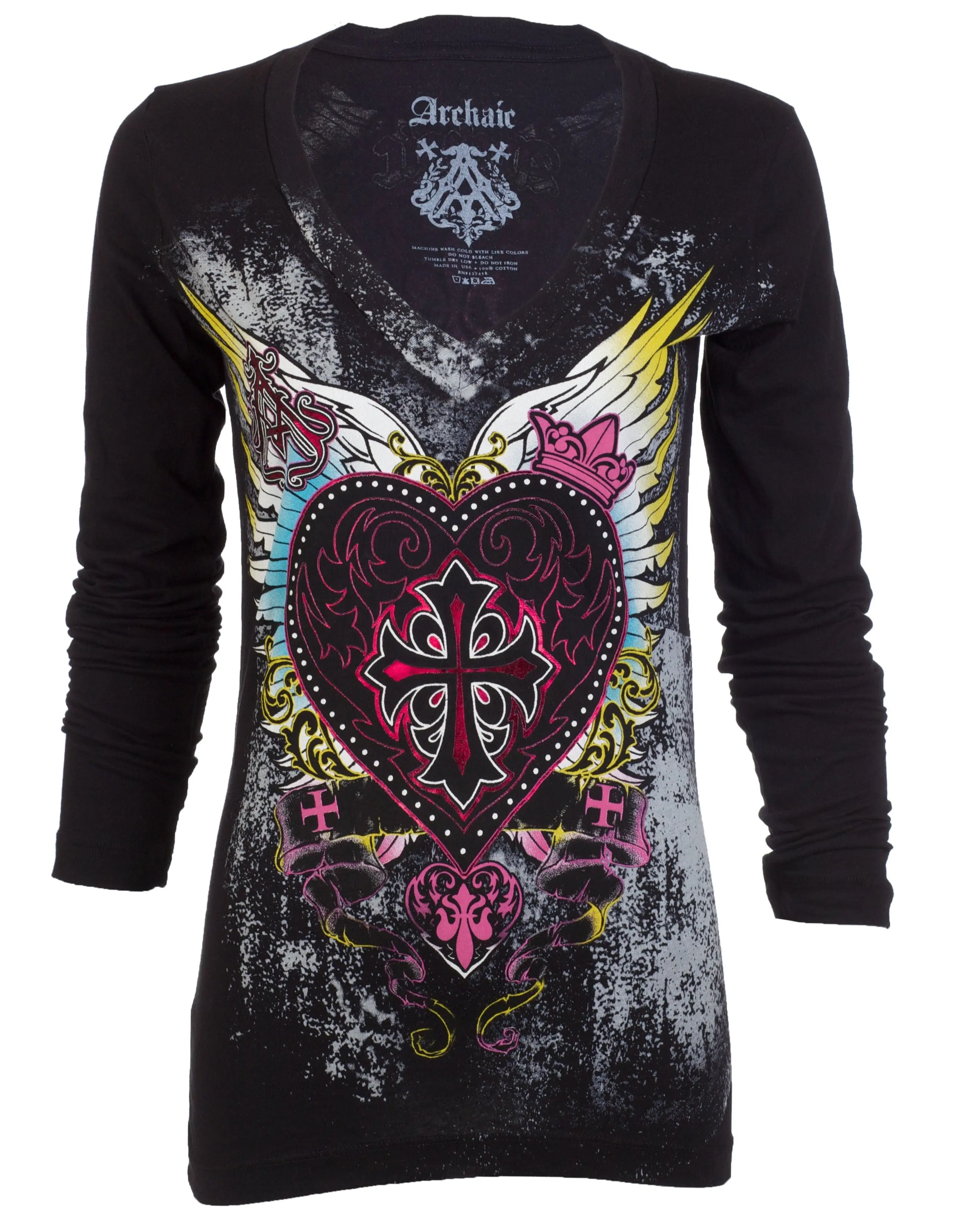 ARCHAIC Women's Darling Graphic T-Shirt, Gothic Dark Aesthetic Casual Top, V-Neck Short Sleeve Cotton Pullover
