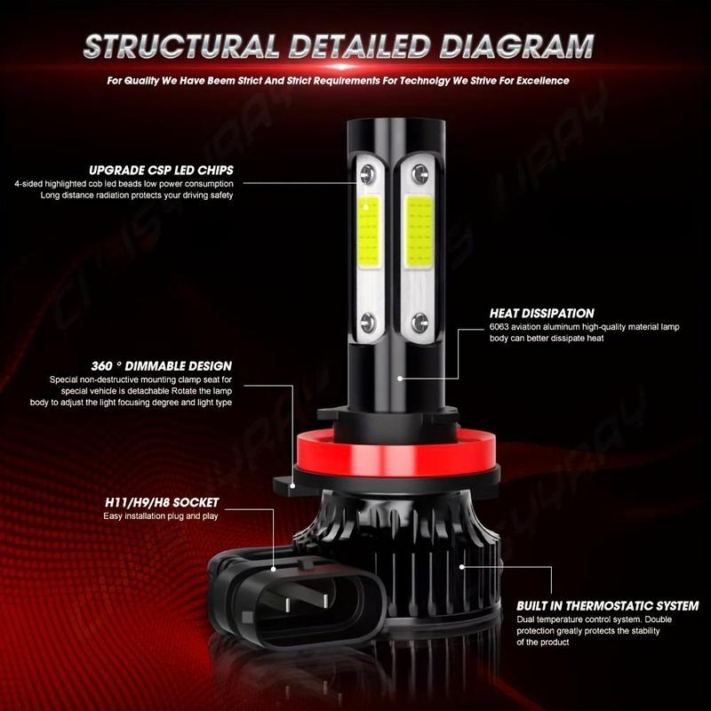 4Pcs Super Bright LED Headlights 120000LM 6000K Daylight White | Fog Penetrating High/Low Beam 9005+H11/9005+9006/H11+H11 | IP67 Waterproof Aluminum Alloy Plug and Play Car Headlight Bulbs Upgrade Kit  led lights