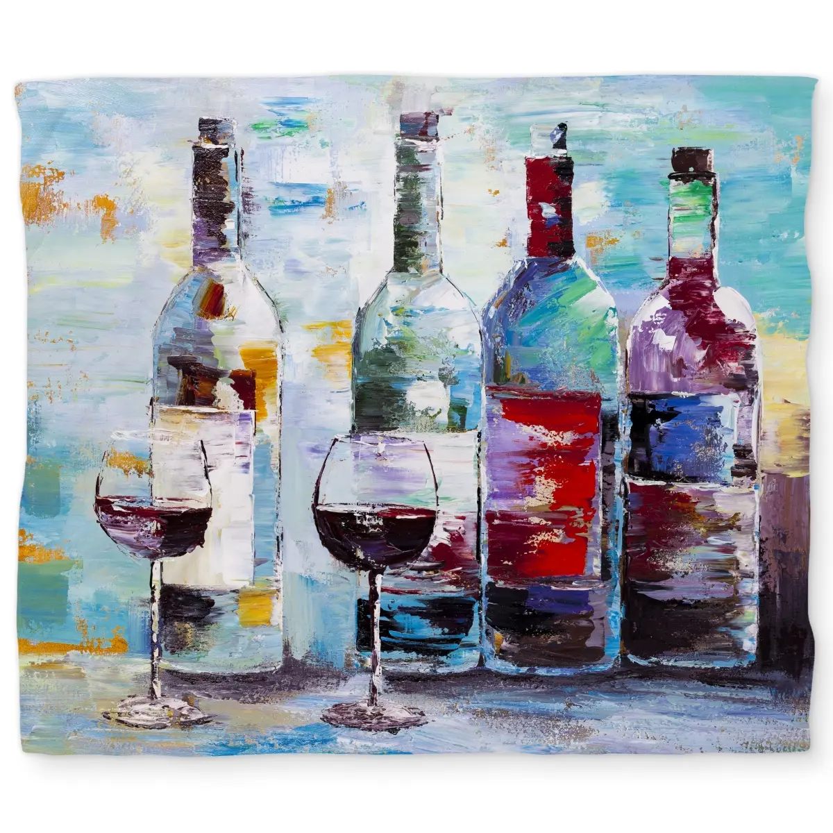 Begin Home Decor C1DCKSW0PGKCKN Four Bottles of Wine Turquoise King Size Duvet Cover - Home Decor