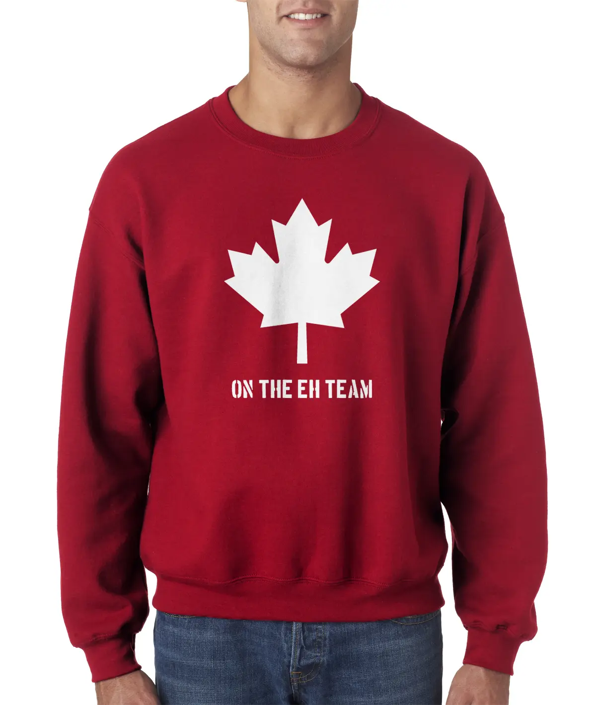 Eh Team Canada Sweater Funny Canadian Shirts Novelty Hilarious Crew Neck Funny Sweater Funny Canada Long Sleeve Crew Novelty Sweatshirts for Men Red
