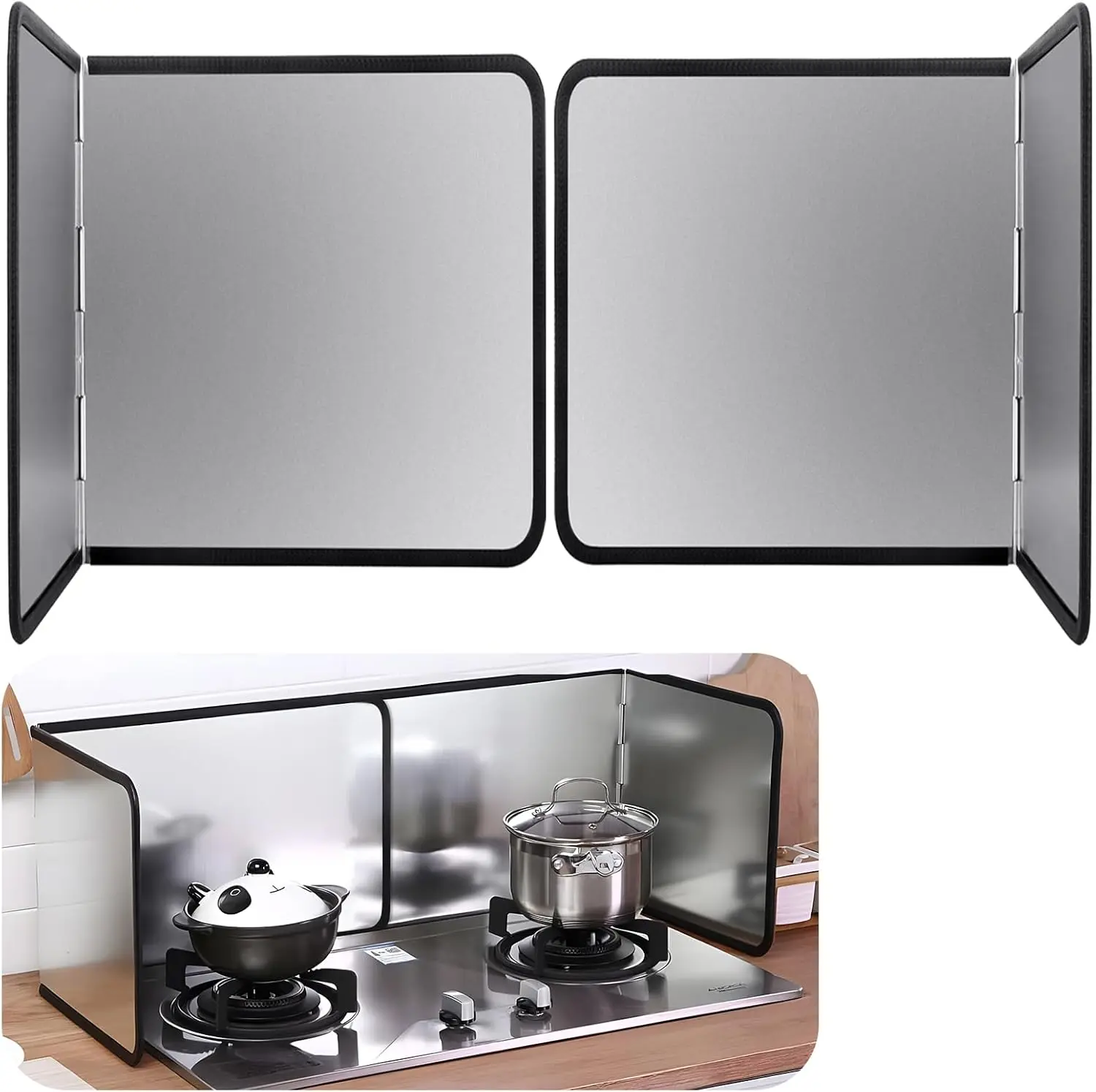 4 Sided Splatter Guard Foldable Stainless Steel Stove Splash Guard, Oil Splatter Screens for Frying Kitchen Backsplash Protector Nonstick, Oil Splatter Guard for Cooking