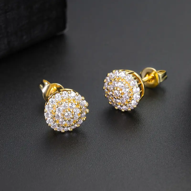 ICED CHICS three-layer round hip-hop stud accessories, versatile trendy jewelry accessories, fashionable accessories, birthday gifts, Valentine's Day gifts, two-color couple styles, set, Zircon Stud Earrings, Studs Earrings
