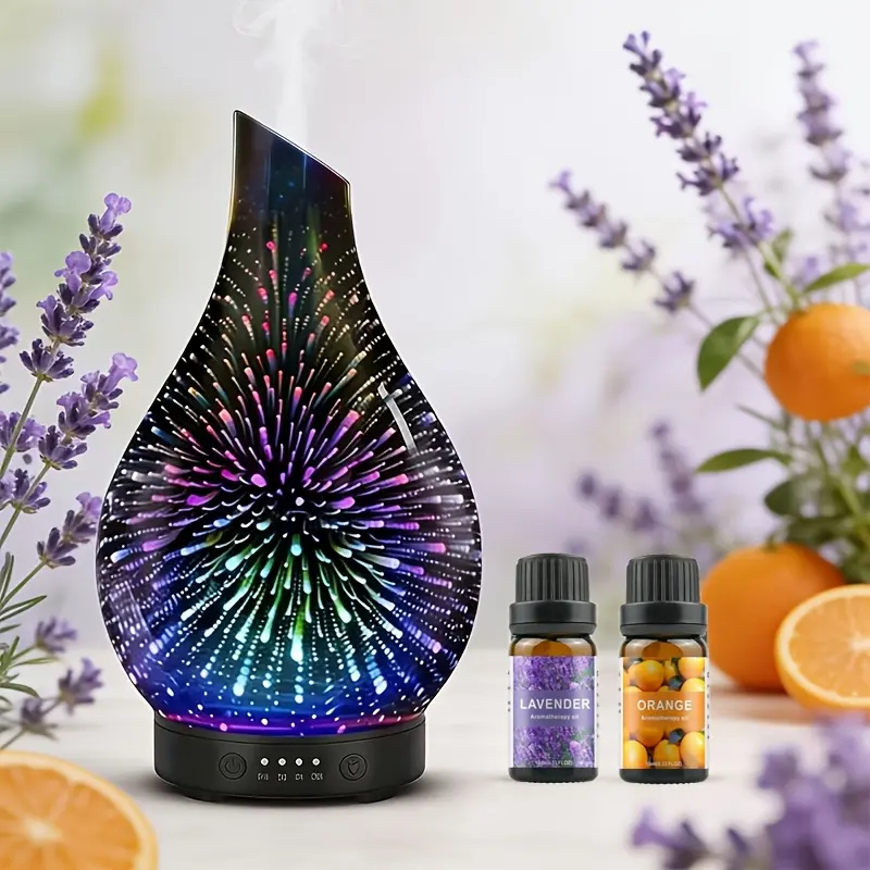 Essential Oil Diffuser 4.06oz with Soundwave Technology, Handmade BPA-Free Glass, Auto-Off & 4 Timer Settings, 7-Color LED Mood Lighting, USB-Powered for Home, Yoga, Office, Diffuser, Yoga Accessory, Sleek Design, Premium Diffuser, USB Diffuser