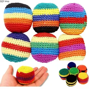 【Summervibes】6 Pack Handmade Crochet Hacky Sacks, 2.36 Inch Multicolor Knitted Footbags, Retro Nostalgic Juggling Balls, Durable Skill Training Toys for Beginners & Adults Outdoor Fun Casual Play