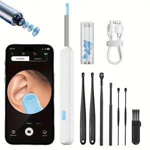Wireless Earwax Removal Tool with Camera and Light, Includes 6 Silicone Replacement Spoons, Rechargeable Battery, Safe Ear Cleaning Kit