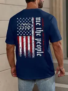 Manfinity Homme Casual And Mature Navy Blue Independence Day Printed Men's Slim Fit T-Shirt, Summer