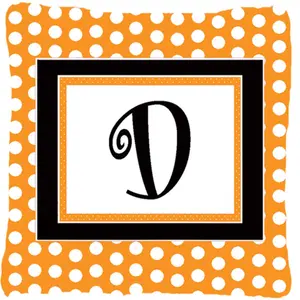 212 MAIN Monogram Initial D Decorative Pillow - Orange Polka Dots Polyester Heavyweight Fade-Resistant Fabric, for Indoor and Outdoor Use