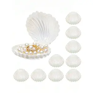 10pcs Shell Shaped Jewelry Storage Box, Mermaid-Themed Mini Shell Boxes, Plastic Mini Sea Shells Necklace Box For Gift, Under The Sea Birthday Party Shower Jewelry Storage Boxes,Mother's Day Graduation Season
