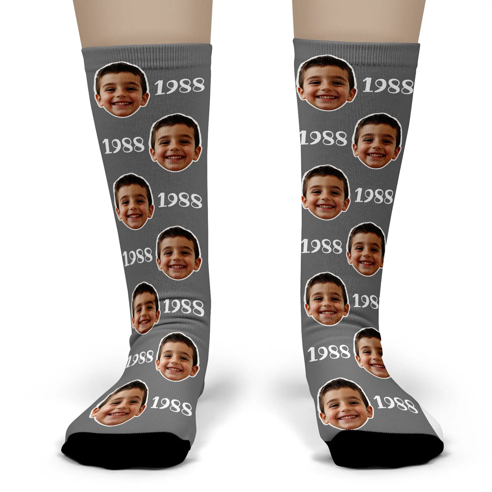 Custom Year Photo Socks – Personalized Face Socks with Birth Year Text