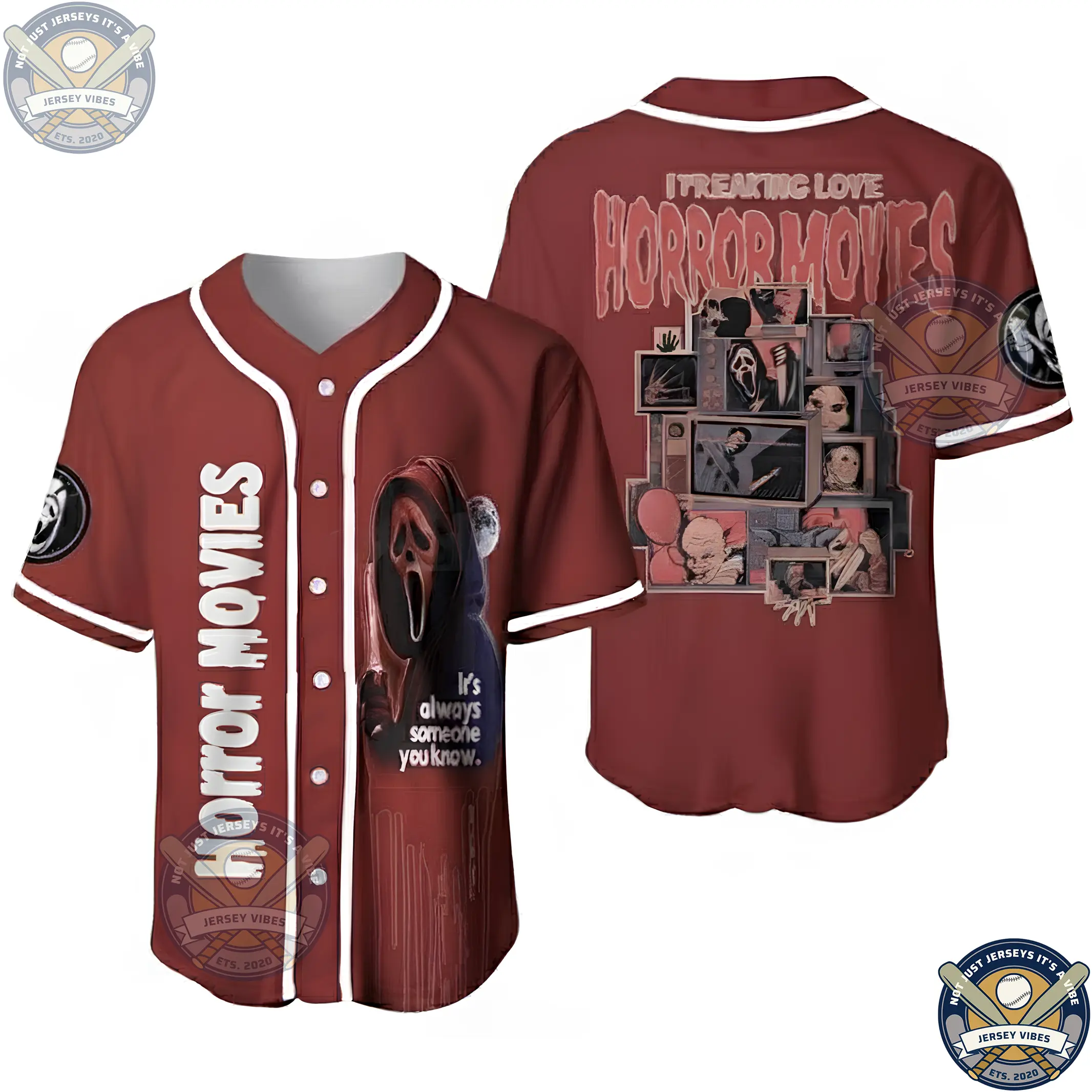 Personalized GhostFace Scream Scary Movie Character Halloween Baseball Jersey for Men Women Custom Name Sport Shirt Gift for Him Comfortable Flexible Material