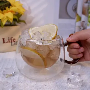 KIJKSYJ Premium Double Layer Glass Cup with Handcrafted Bead Handle for Hot & Cold Drinks Ideal for Special Occasions Drinkware Mug iced coffee soda home office insulated set water