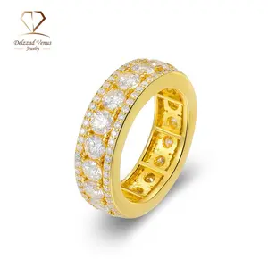 Delzzad S925 VVS Synthetic Moissanite Hip Hop Style Unisex Circle Ring Engagement Wedding Anniversary Gift for Women Men