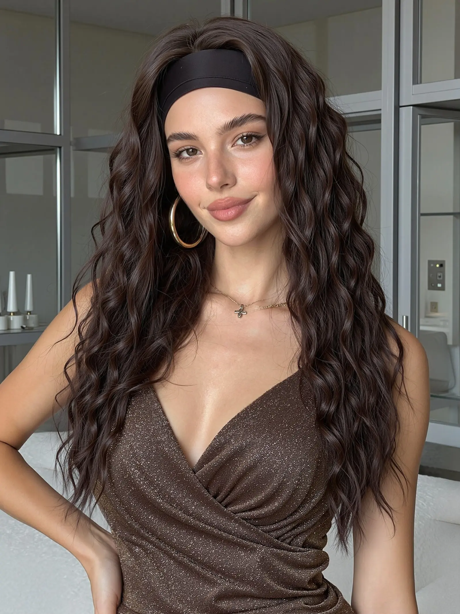 24 Inch Headband Wig, High-Quality Gorgeous Wavy Synthetic Hair Wig for Daily Wear, Parties and Cosplay, Flattering for Various Face Shapes, Wavy Wigs