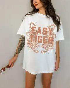 Easy Tiger Graphic Tee Shirt, Tiger Shirt, Boho Tee, Trendy Vintage Inspired Tee, Boho T-Shirt for Women, Aesthetic Clothes