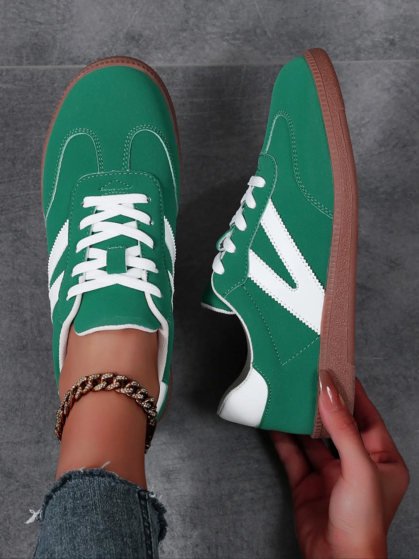 Women's Fashionable Lace Up Contrast Binding German Trainers, Casual Breathable Comfortable Sports Training Shoes, All-match Basic Shoes for Daily Wear