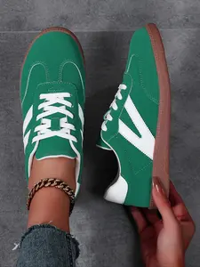 Women's Fashionable Lace Up Contrast Binding German Trainers, Casual Breathable Comfortable Sports Training Shoes, All-match Basic Shoes for Daily Wear, Tennis Walking Shoes