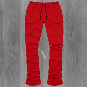 R - Stacked Flare Nylon Cargo -  Red - 422