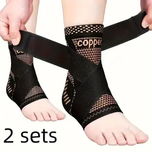Copper Ankle Brace Adjustable Compression Sleeve (1 Pair)-Ankle Support Heel Brace for Achilles Tendonitis, Plantar Fasciitis-Eases Swelling and Sprained Ankle