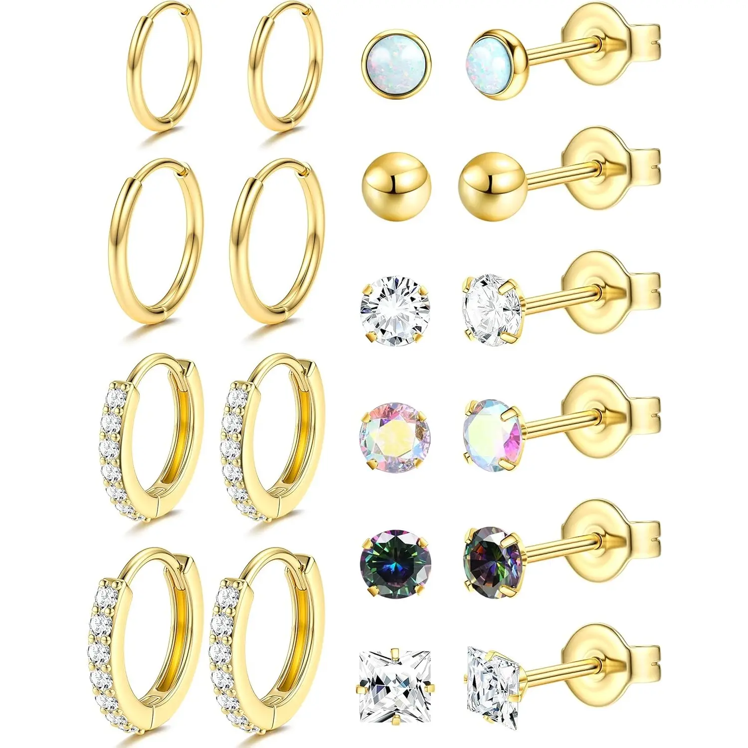 YADOCA Hypoallergenic Surgical Steel Earrings Sets for Multiple Piercing - Small Stud Earrings For Women Men - Stainless Steel Earrings Studs Hoop Earrings for Sensitive Ears Silver Gold Tone 10pairs