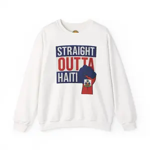 Haitian Pride Sweatshirt - Straight Outta Haiti, Heavy Blend Crewneck Jumper, Unisex Sweater, Caribbean Heritage Gift, Island Vibes Pullover