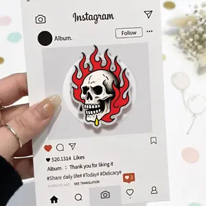 (Hot) Skull With Fire Phone Grip Magsafe, Blazing Skull Phone Holder, Funny Phone Grip, Cartoon Kindle Grip, Gift for Girls Boys