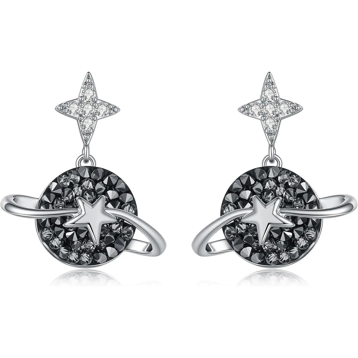 Silver Star Planet Earrings