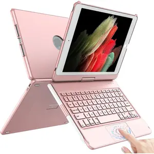 Touch for iPad 9th Generation Case with Keyboard (10.2", 2021), Multi-Touch Trackpad, 360? Rotatable Protective Cover for iPad Keyboard 9th/8th/7th Gen with Pencil Holder (Rose )