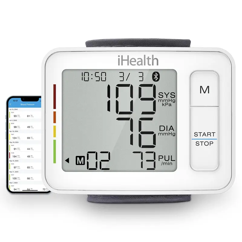 iHealth Push Wrist Blood Pressure Monitor, Digital Bluetooth Blood Pressure Machine with Large Display and Portable Carrying Case Healthcare Kit