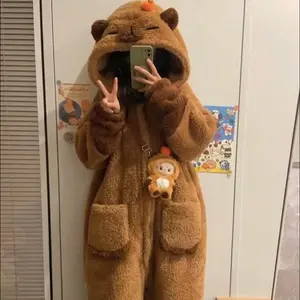 2025NewPersonalizedComfortableDesignCuteCapybarNightgownAutumnAndWinterCoralVelvetPajamasForWomenThickenedHomeClothes-Q
