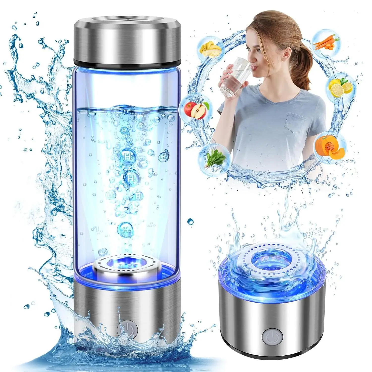 Portable Hydrogen Water Bottle, USB Rechargeable Hydrogen Water Ionizer Machine, Hydrogen Water Bottle Generator for Office, Travel, Fitness, Drinkwar