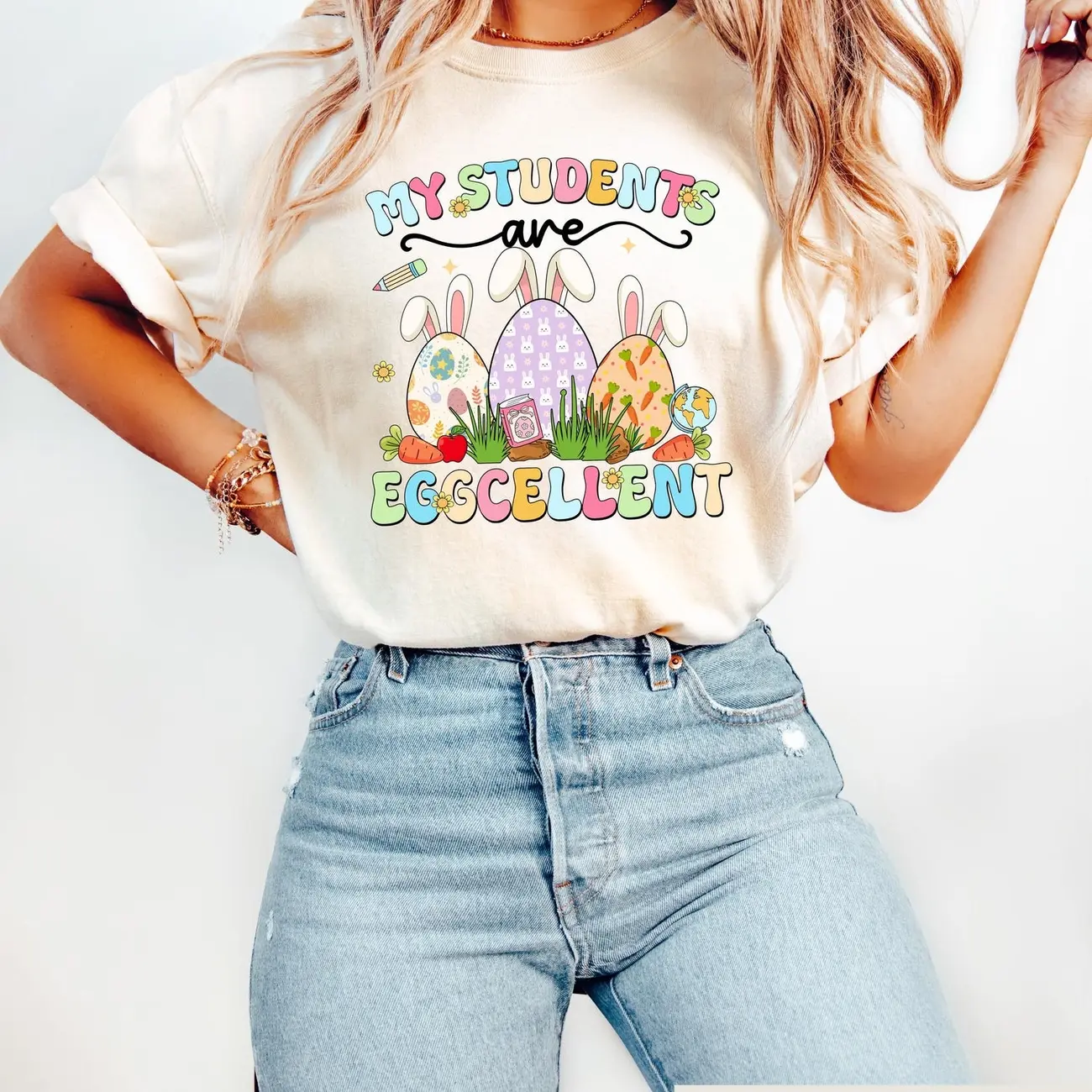 My Students Are Eggcellent Teacher Easter Shirt, Teacher Bunny Easter T-shirt, Easter Teacher Sweatshirt, Easter Teacher Appreciation Gift