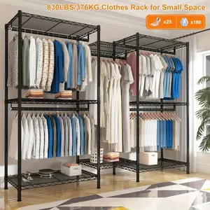 Extra Wide Metal Clothing Rack 74.6 Inch Heavy Duty, 5-Rod Hanging System with 8 Wire Shelves, Maximum 900 LBS Load Anti-Tip Storage Rack, Space Saving Closet Organizer for Home/Retail