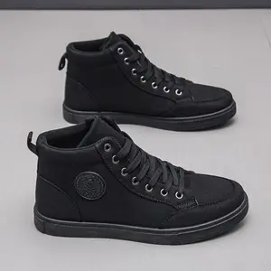 Men'S High-Top Casual Sneakers - Breathable, Non-Slip Canvas Shoes with White Rubber Sole, Lace-Up Design for Casual Attire, Casual Footwear |   Laceup Sneakers |   Durable Footwear