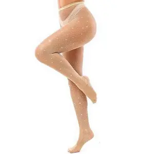 Sexy Sparkly Fishnets Stockings Jeweled High Waist Fishnet Tights for Women Rhinestone Party Pantyhose