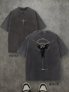 ARCHANGEL OF REPENTANCE T-Shirt Acid Wash Pump Cover Fallen Angel Double Printed Heavy Unisex Crusader Armor Graphic Tee, Vintage Cross Shirt, Medieval Warrior Streetwear, Gothic Faith Oversized Tee，funny graphic tee, men’s trendy t-shirts