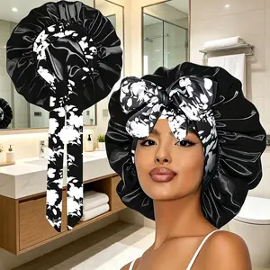 Long Ribbon Printed Satin Sleep Cap for Women, Extra Large Adjustable Breathable Night Cap, Satin Bonnet Hair Protector, Eco-Friendly Beauty Sleep Accessory