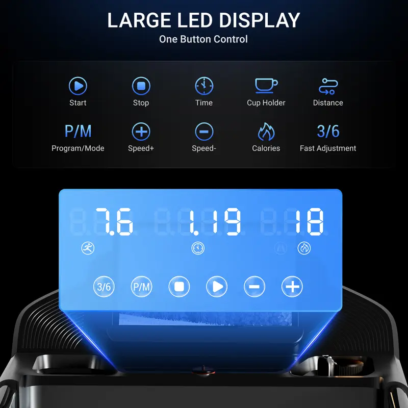 UMAY treadmill LED display and workout controls