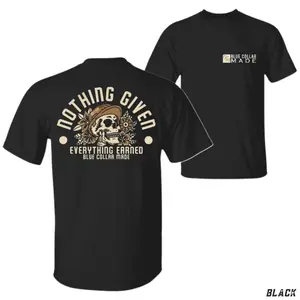 Nothing Given Everything Earned Shirt, Blue Collar Skull T-Shirt, Hard Work Pays Off Graphic Tee, Motivational Worker Shirt, Rustic Workwear Style, Boyfriend Gift, comfort color, Crew Neck, Unisex, Short Sleeve men - Menswear, Top, Streetwear Print Breath