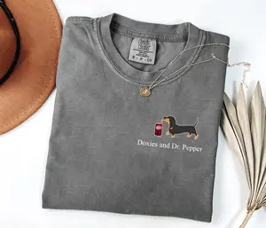 Comfort Colors Doxies and Dr Pepper Shirt, Dachshund Lover T-shirt, Wiener Dog Crewneck Shirt, Cute Dr Pepper Shirt, Gift for Dog & Soda Lovers