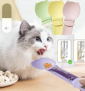 4PCS Cat Snack Feeder Press and Slide Feeders with Extra Long Handle, Interactive and Mess-Free Handheld Pets Clean & Healthy Feeding Accessories